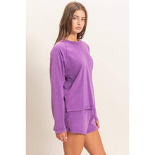 Load image into Gallery viewer, Winnie -Mineral Wash Long Sleeve Raw Edge Top &amp; Shorts Set
