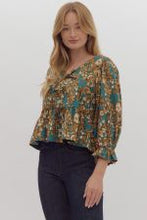 Load image into Gallery viewer, Sutton- Floral Print 3/4 Sleeve Peplum Top
