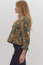 Load image into Gallery viewer, Sutton- Floral Print 3/4 Sleeve Peplum Top

