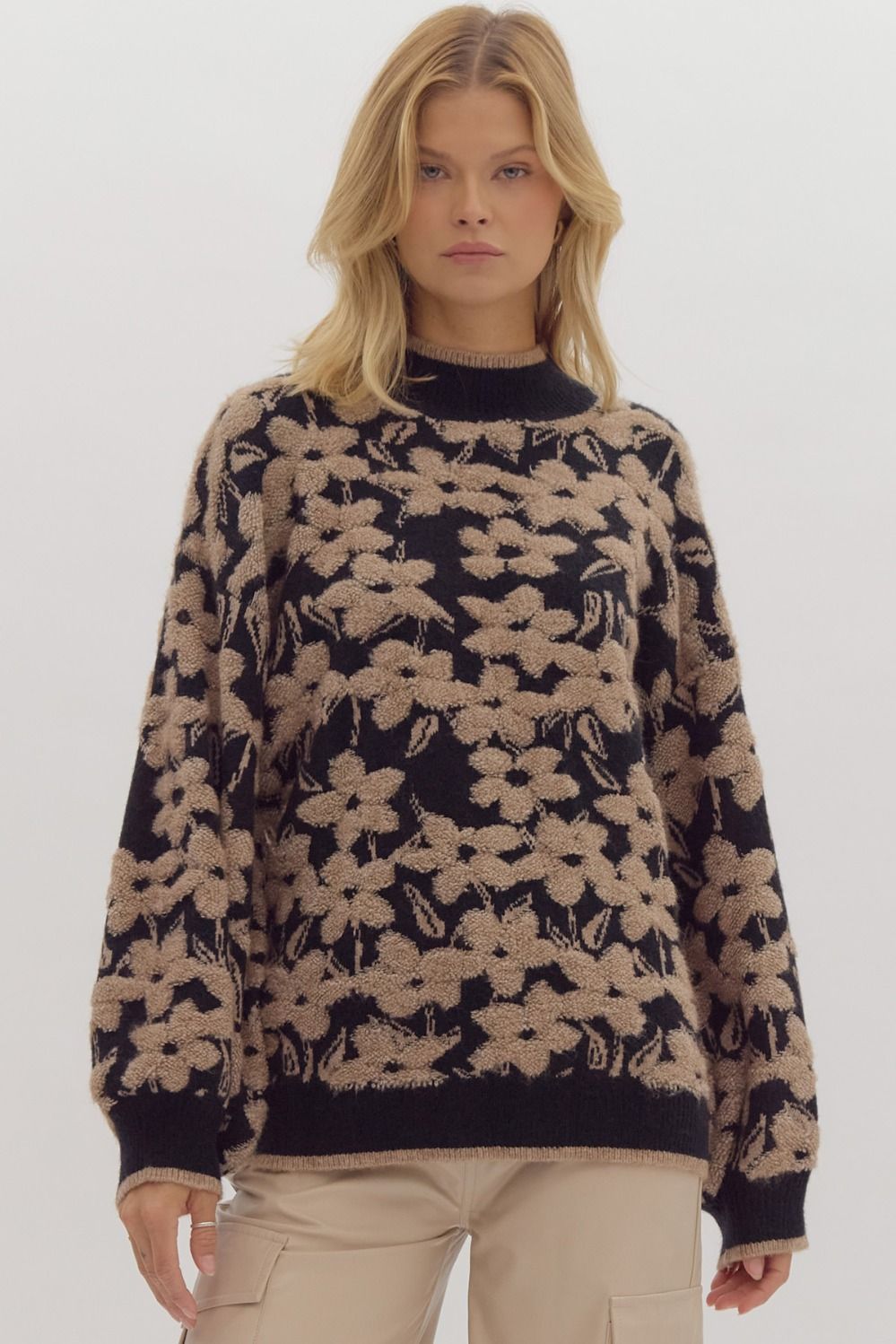 Elody- Floral Mock Neck Sweater Top