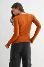 Load image into Gallery viewer, Charlie- Burnt Amber- Long-Sleeved Micro-Ribbed Top
