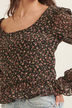 Load image into Gallery viewer, Daphne- Floral Square Neck Drawstring Back Peplum Blouse
