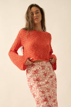 Load image into Gallery viewer, Romy- Solid Crochet-Knit Bell-Sleeve Cropped Sweater
