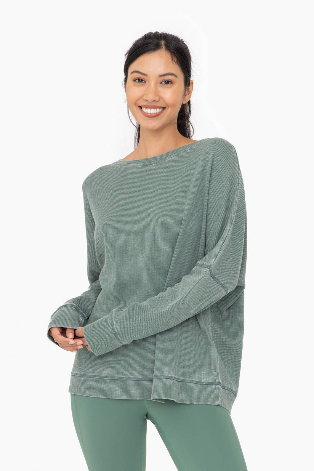 Kaya- Waffle Ribbed Round Neck Pullover