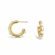 Load image into Gallery viewer, Pearl Accent Hoop Earrings – Modern Gold Elegance
