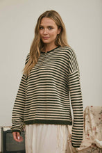 Load image into Gallery viewer, Ella- Henley Stripe Long Sleeve Sweater Top
