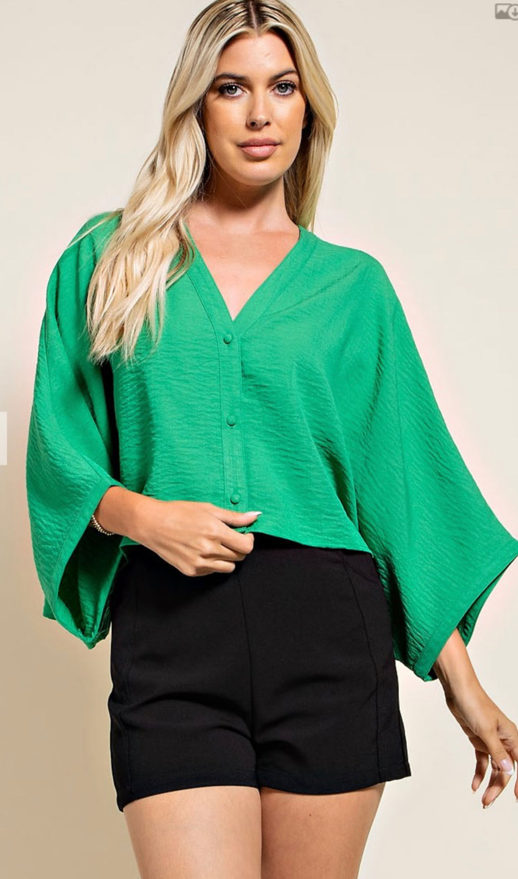 Kaylee- V-Button Down Kimono Sleeve Top